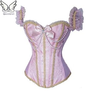 Pink elegant overbust corset with pearls
